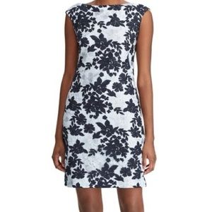 Lauren Ralph Lauren Sheath Dress Blue Floral Lace Cap-Sleeve Size 16